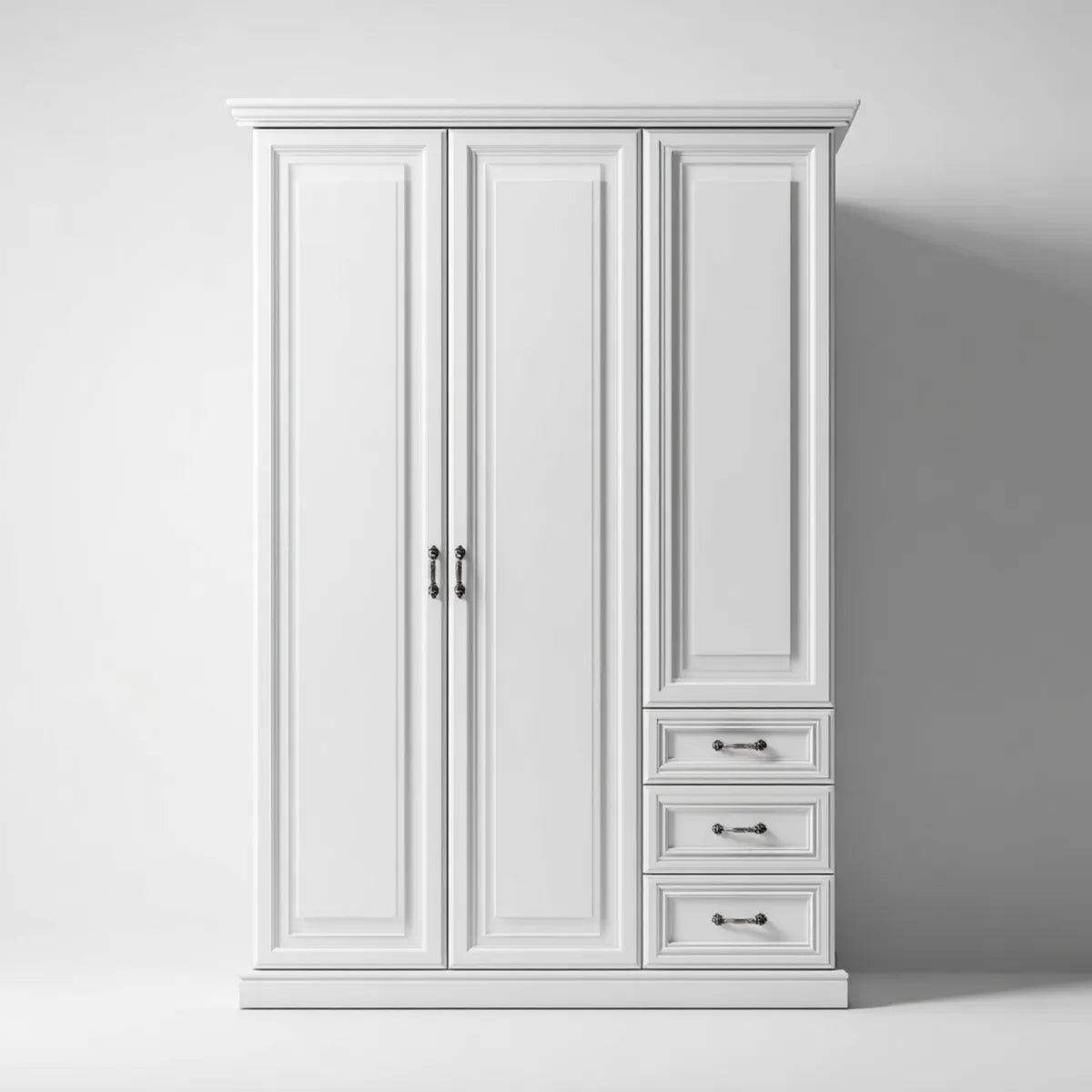 Kleiderschrank Weiß 3-türig mit 3 Schubladen MDF 150 x 60 x 220 cm