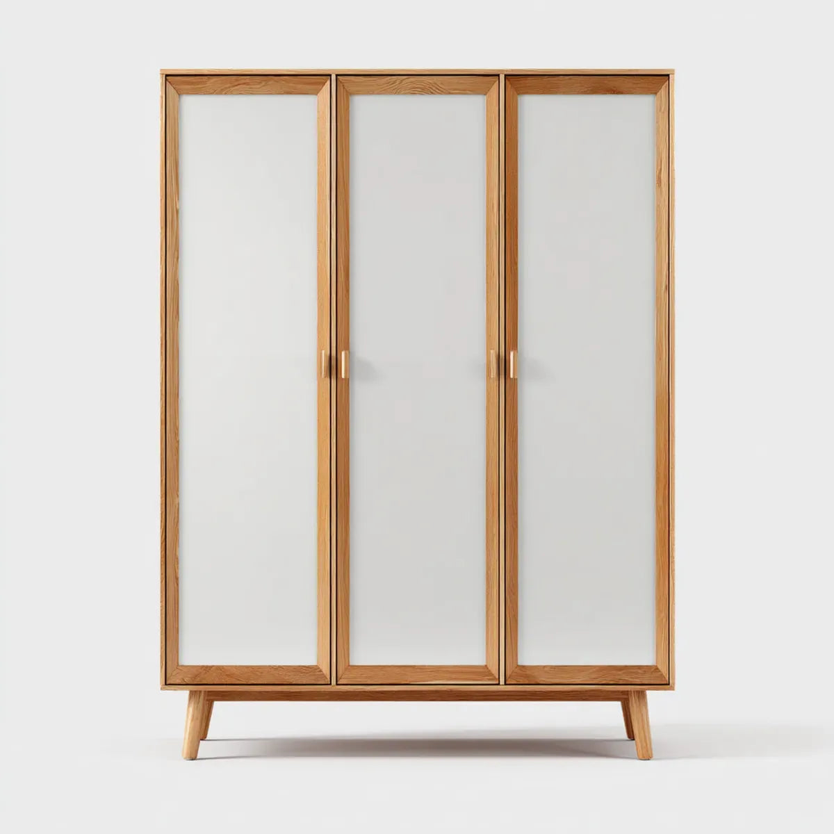 Drehtürenschrank Eiche Natur Weiß 150 x 55 x 200 cm Massivholz rechteckig mit 3 Türen