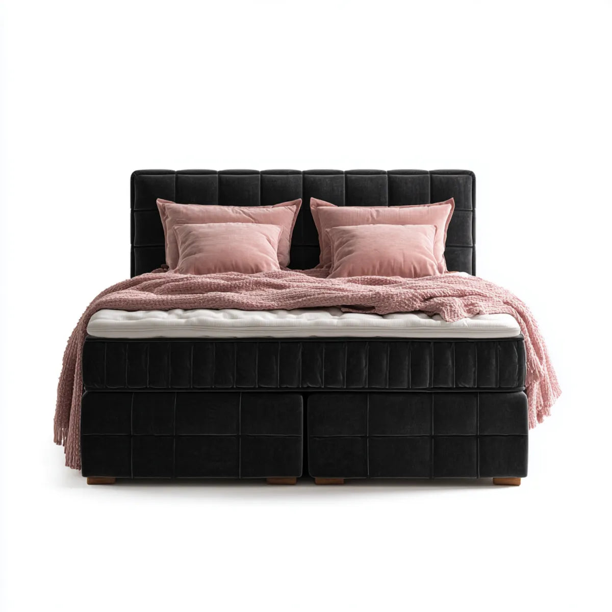 Boxspringbett mit Matratze Schwarz 180 x 200 cm Polyester-Samt Rechteckig