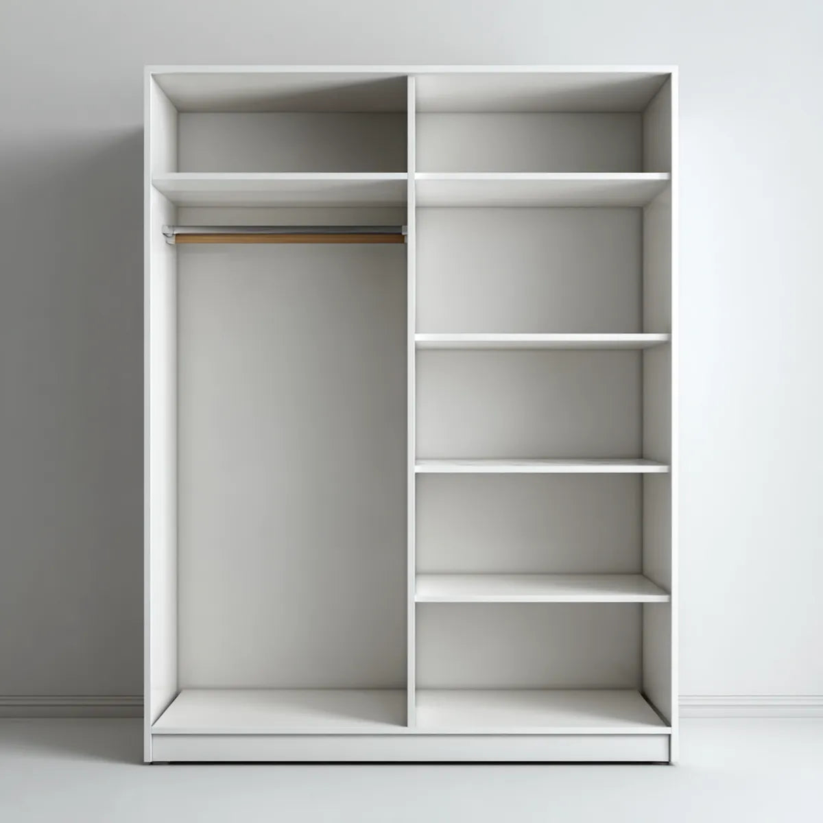 Kleiderschrank Weiß 100 x 50 x 200 cm aus melaminharzbeschichteter Spanplatte mit 5 Regalfächern und Kleiderstange rechteckig