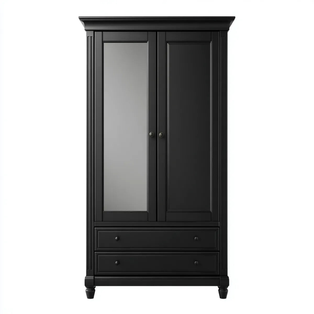 Kleiderschrank Schwarz 100 x 55 x 200 cm aus MDF mit Spiegel 2 Türen und 2 Schubladen