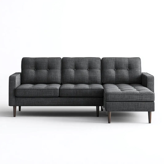 Ecksofa mit Recamiere rechts Dunkelgrau 230 x 150 x 85 cm Polyester L-Form