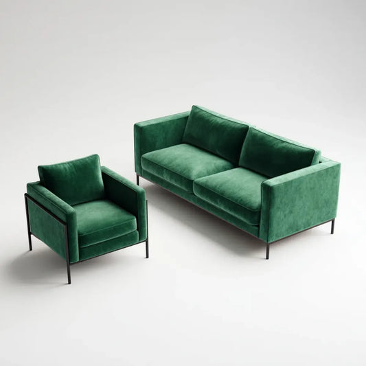 2-teiliges Sofagarnitur Set Grün mit 2-Sitzer Sofa und Sessel aus Polyester-Samt 160 x 85 x 80 cm
