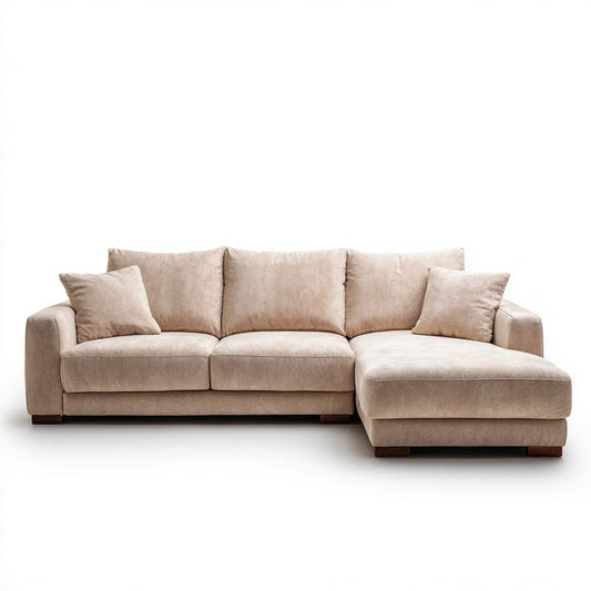 Ecksofa mit Recamiere rechts Beige 280 x 165 x 85 cm Polyester Mikrofaser 4-Sitzer