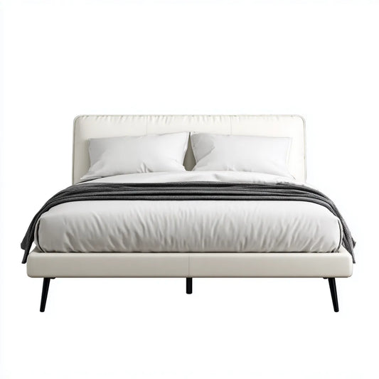 Polsterbett Doppelbett Cremeweiß 160 x 200 cm mit PU-Kunstlederbezug und Metallfüßen