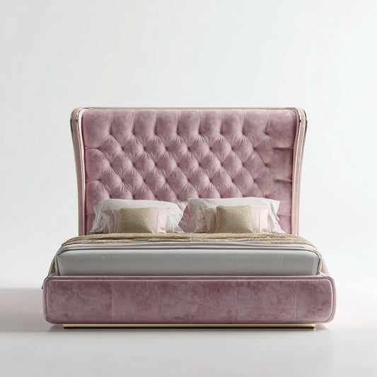 Polsterbett Doppelbett Rosa 180 x 200 cm mit Polyester-Samtbezug Rechteckig