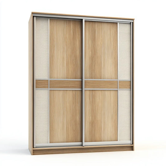 Schwebetürenschrank Eiche hell 180 x 220 x 62 cm Spanplatte rechteckig