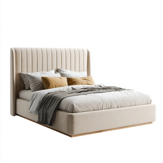 Polsterbett Doppelbett Beige 180 x 200 cm Polyester-Samt Rechteckig