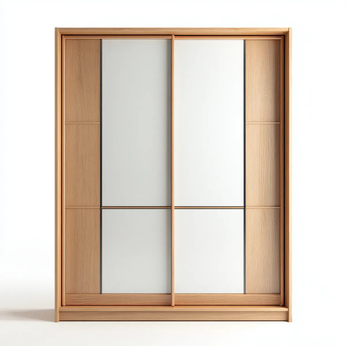 Schwebetürenschrank Eiche Natur Weiß 160 x 60 x 220 cm MDF Sicherheitsglas Rechteckig