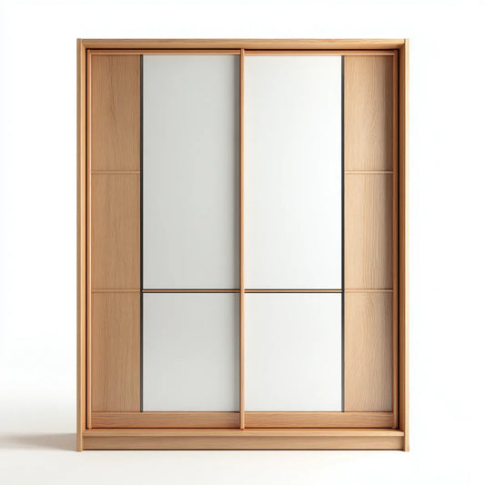 Schwebetürenschrank Eiche Natur Weiß 160 x 60 x 220 cm MDF Sicherheitsglas Rechteckig